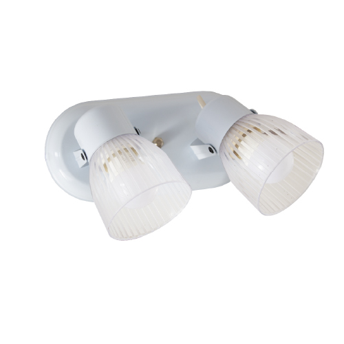 Aplique 2 luces E27 con base redonda y tulipa de policarbonato raye blanco